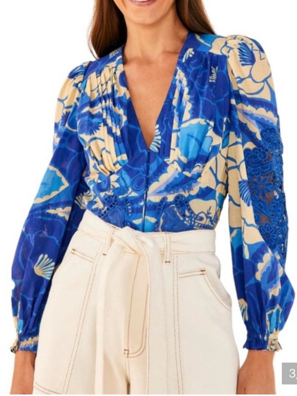 FARM RIO Tropical Groove Blue
Long Sleeves Blouse -  XS NWT